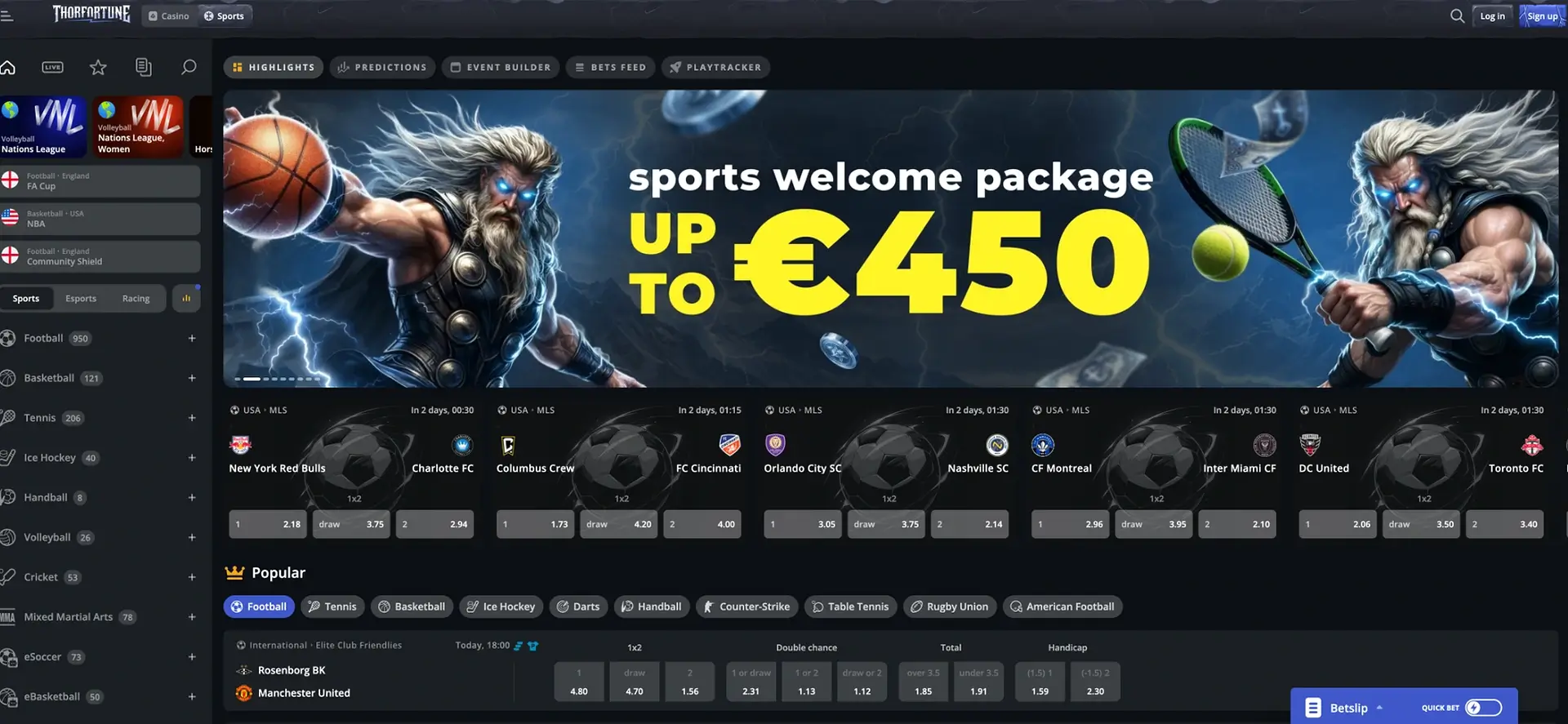 Interface des paris sportifs Thorfortune