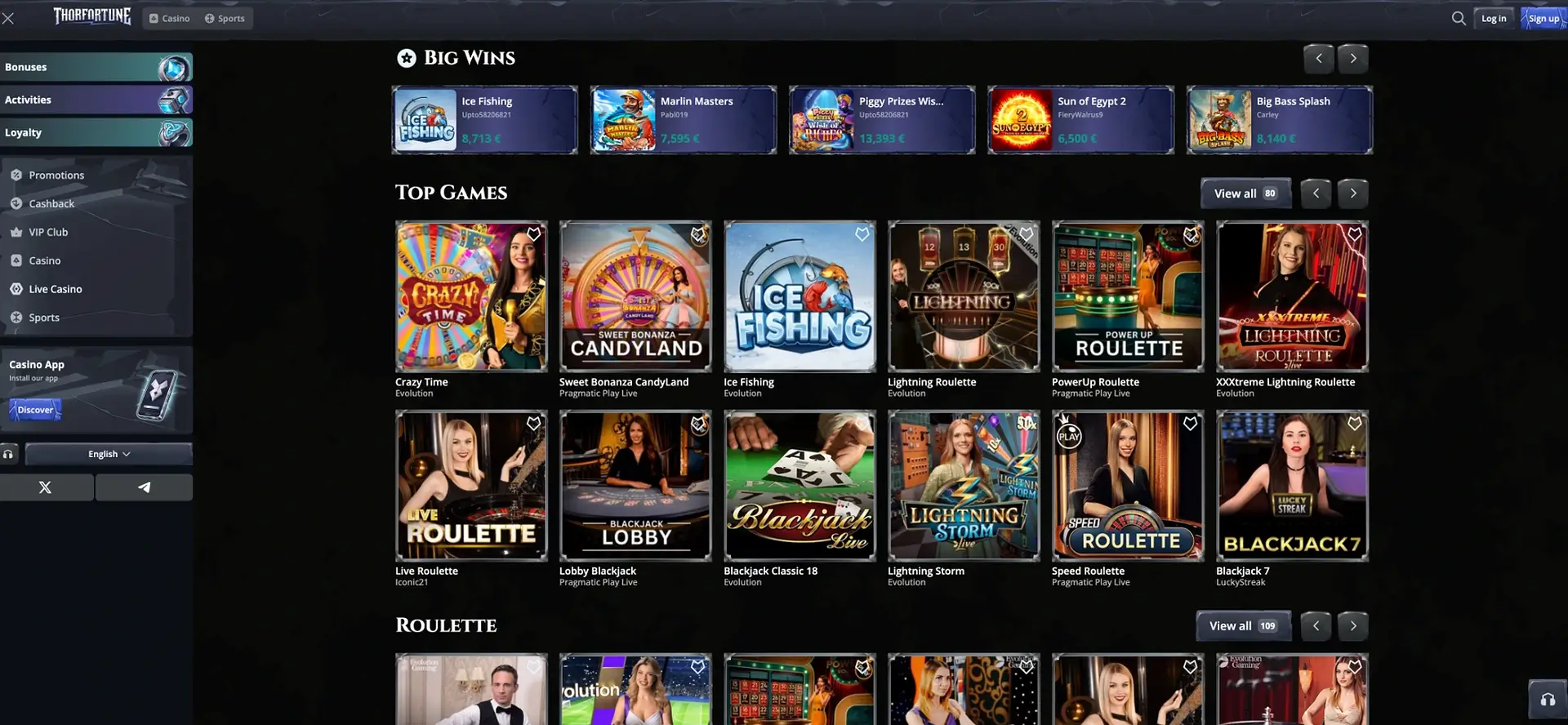 Tables du casino en direct Thorfortune